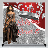 Aperturee - Crown Silver Red Custom Sweet 15 Birthday Backdrop